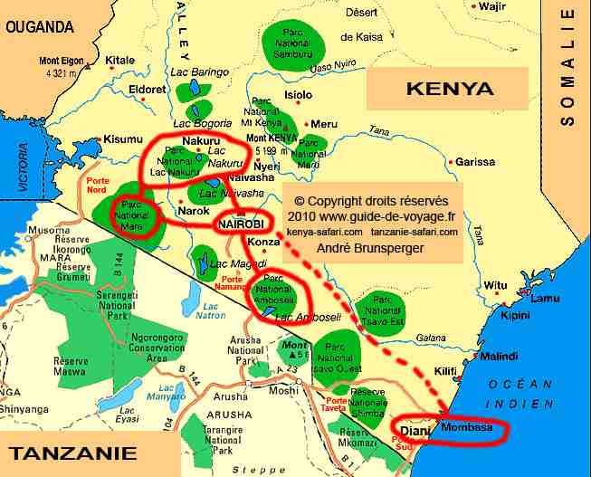 Carte et plan - Safari Nakuru Masai Mara Amboseli 8 jrs safari centre kenya