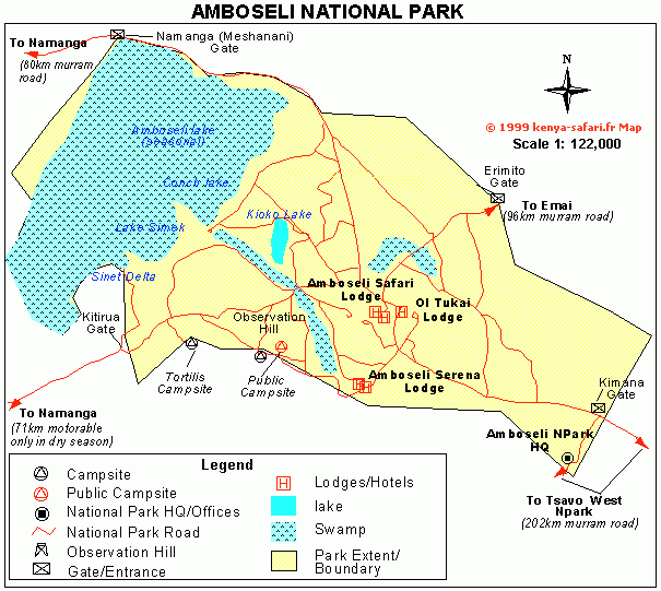 carte et plan du parc de Amboseli au Kenya Parcs et réserves