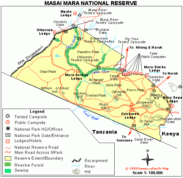 carte et plan de la réserve de Masaï Mara au Kenya Parcs et réserves