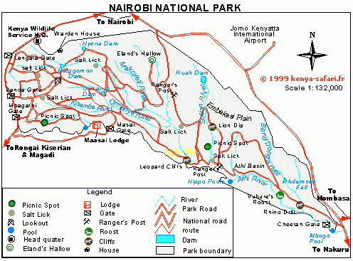 Carte et plan du parc de Nairobi Parcs et réserves