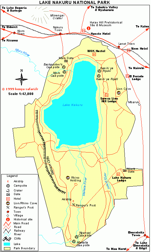 carte et plan du parc du lac Nakuru au Kenya Parcs et réserves