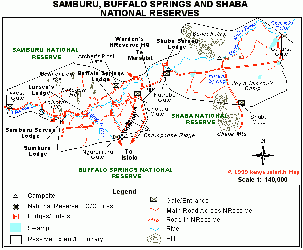 Carte et plan du parc de Shaba - parcs et réserves du Kenya -
