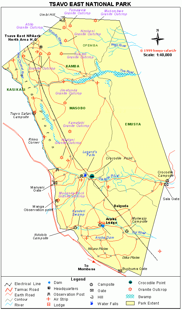 Carte et plan du parc de Tsavo Est Parcs et réserves