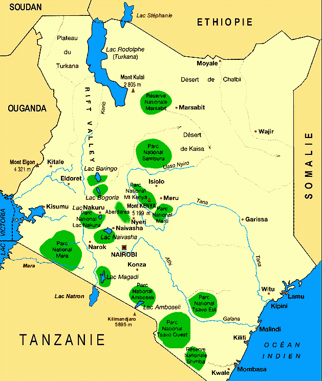 Kenya carte plan et photo de ville parc réserve animaux