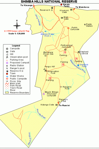 Carte et plan du parc de Shimba hills