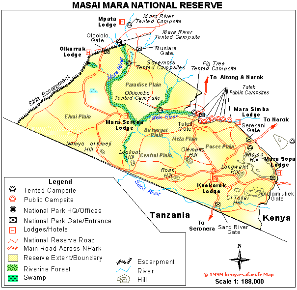 carte et plan de la réserve de Masaï Mara au Kenya Parcs et réserves