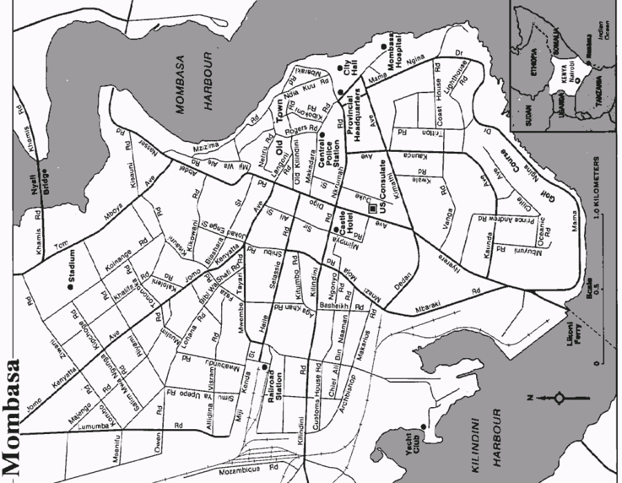 Carte et plan de la ville de Mombasa