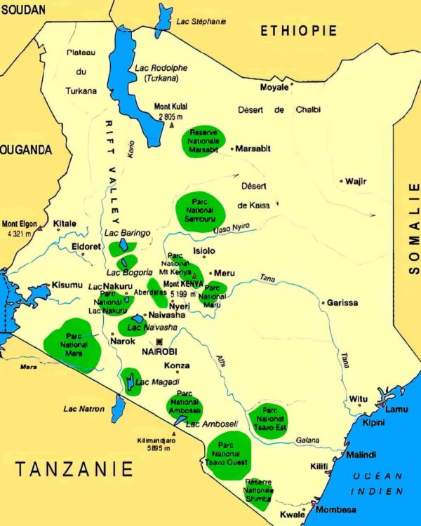 Carte Kenya - Liste des parcs et réserves
